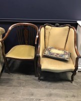 Lot 139 - EDWARDIAN ARMCHAIR and another with similar...