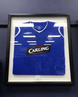 Lot 261 - FRAMED RANGERS F.C. FOOTBALL TOP signed by...