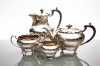 Lot 275 - GEORGE V SILVER FOUR PIECE TEA SERVICE maker...