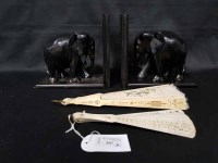 Lot 307 - PAIR OF EBONISED ELEPHANT BOOKENDS AND TWO...