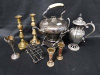 Lot 396 - PLATED SPIRIT KETTLE ON STAND with other...