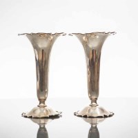Lot 284 - PAIR OF GEORGE V SILVER TRUMPET VASES maker...