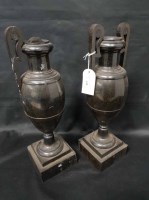 Lot 410 - PAIR OF WOODEN URNS