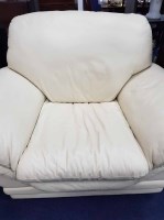 Lot 434 - TWO CREAM LEATHER ARM CHAIRS
