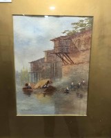 Lot 460 - K E CAVENDISH BOAT ON THE CANAL watercolour on...