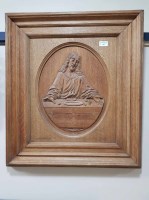 Lot 477 - OAK FRAMED PANEL carved in low relief with Christ