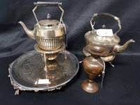 Lot 486 - TWO SILVER PLATED TEAPOTS on burners, along...