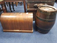 Lot 556 - OAK SPIRIT BARREL also a portable sewing...