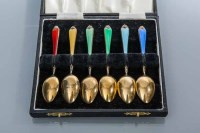 Lot 324 - SET OF SIX SILVER GILT ENAMELLED TEASPOONS...