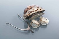 Lot 331 - 19TH CENTURY SILVER MOUNTED COWRY SHELL SNUFF...