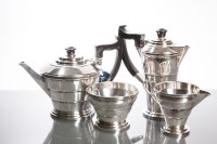Lot 335 - ART DECO STYLE SILVER FOUR PIECE TEA SERVICE...