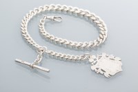 Lot 872 - STERLING SILVER CURB LINK ALBERT CHAIN the...