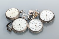 Lot 875 - COLLECTION OF FOUR GENTLEMAN'S SILVER POCKET...