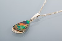 Lot 2011 - OPAL DOUBLET AND DIAMOND PENDANT with a...