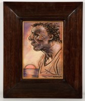 Lot 2286 - * PETER HOWSON OBE, PROFILE AT SUNSET pastel...
