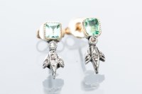 Lot 2025 - PAIR OF EDWARDIAN EMERALD AND DIAMOND DROP...