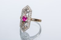Lot 2026 - FRENCH ART DECO STYLE RUBY AND DIAMOND RING of...