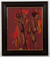 Lot 2369 - * JAMIE O'DEA, LIFE STUDY WITH STAFF pastel on...
