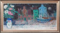 Lot 2385 - DONALD MANSON, NIGHT HARBOUR oil on panel,...