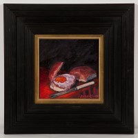 Lot 2418 - DAVID ROBERTSON, ROLL AND FRIED EGG oil on...