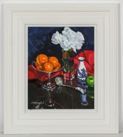 Lot 2254 - FRANK COLCLOUGH, WHITE CARNATIONS & ORANGES...