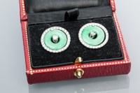 Lot 2073 - PAIR OF JADEITE AND DIAMOND EARRINGS of...