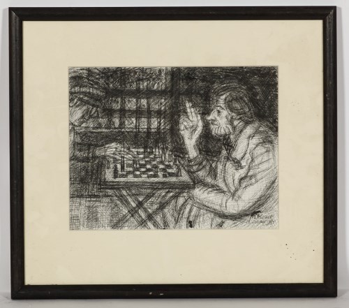 Lot 2390 - * LEONARD MCCOMB, CHESS PLAYERS pen and ink on...