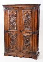 Lot 774 - VICTORIAN CARVED OAK PRESS CUPBOARD with...