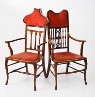 Lot 782 - TWO LATE VICTORIAN INLAID MAHOGANY ARMCHAIRS...