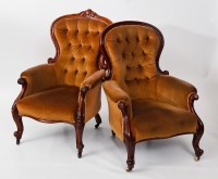 Lot 818 - TWO VICTORIAN MAHOGANY BUTTONBACK ARMCHAIRS...