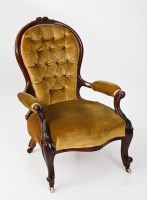 Lot 820 - VICTORIAN MAHOGANY BUTTONBACK ARMCHAIR 97cm high