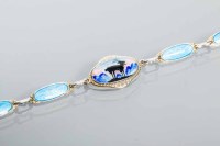 Lot 2155 - NORWEGIAN ENAMELLED SILVER BRACELET with blue...