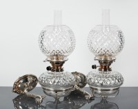 Lot 478 - PAIR OF SILVER PLATED CUT GLASS WALL-MOUNTED...