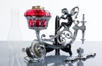 Lot 479 - VICTORIAN HINKS SILVER PLATED CRANBERRY GLASS...