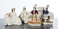 Lot 495 - TWO PAIRS OF STAFFORDSHIRE FIGURES the first...