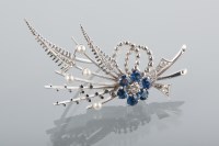 Lot 1629 - MID TWENTIETH CENTURY SAPPHIRE AND PEARL SPRAY...