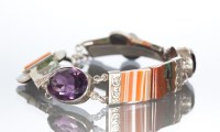 Lot 1638 - SCOTTISH AGATE AND AMETHYST SET BRACELET set...