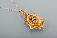 Lot 1645 - VICTORIAN LOCKET ON CHAIN with canetille work...