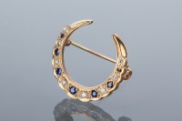 Lot 1700 - VICTORIAN STYLE SAPPHIRE AND DIAMOND CRESCENT...