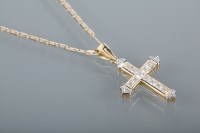 Lot 1721 - WHITE SAPPHIRE SET CROSS PENDANT set with...