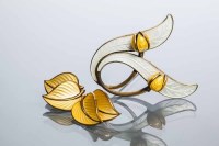 Lot 2184 - NORWEGIAN SILVER ENAMELLED FLORAL BROOCH...