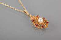 Lot 1775A - 1970S GARNET AND PEARL PENDANT set with six...