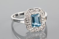 Lot 1782A - ART DECO STYLE AQUAMARINE AND DIAMOND RING the...