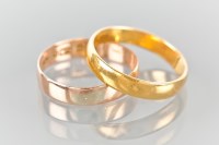 Lot 1785 - TWO GOLD WEDDING BANDS one in twenty two carat...