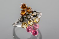 Lot 1785A - MULTI TOURMALINE SET DRESS RING the marquise...