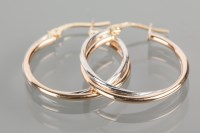 Lot 1809 - PAIR OF BI COLOUR GOLD HOOP EARRINGS each...