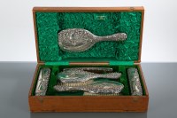 Lot 285 - EDWARDIAN SILVER DRESSING TABLE SET maker...