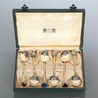 Lot 300A - LIBERTY AND CO. SET OF SIX SILVER COFFEE...