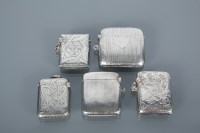 Lot 340 - GROUP OF FIVE SILVER VESTA CASES all with...