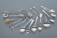 Lot 341 - COLLECTION OF SILVER SPOONS, TONGS AND A HAIR...